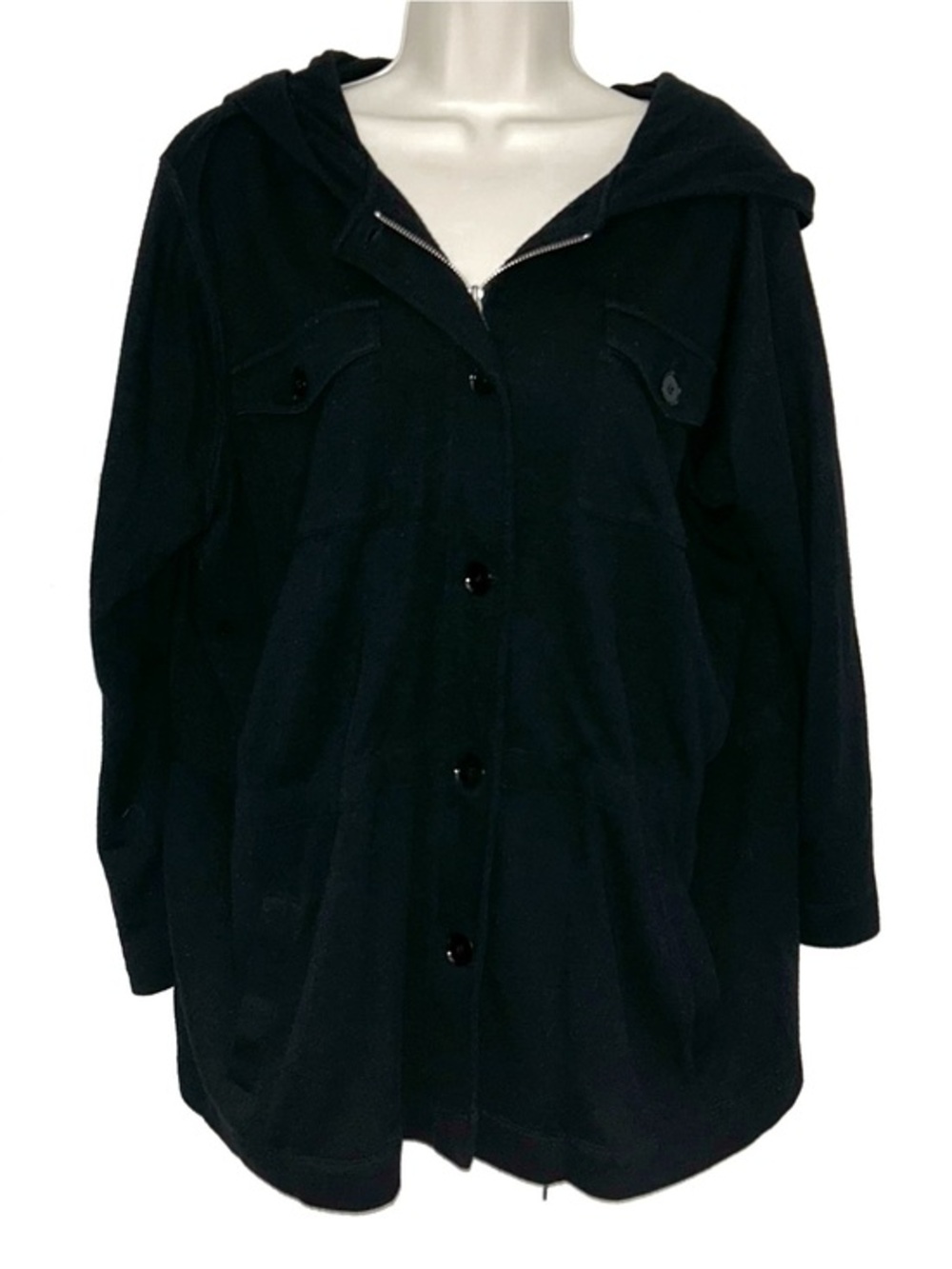 Talbots Black Hooded Button-Front Jacket